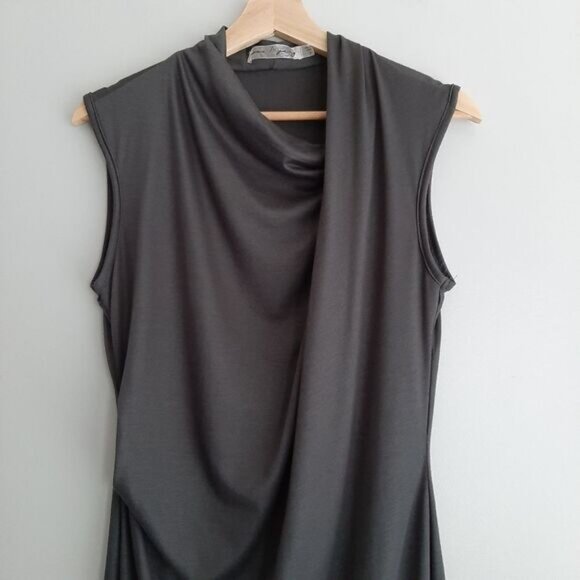 MOSS JANG / Soft Draped Gathered Sleeveless Comfy Stretch Mini Dress Gray Sz S - Picture 6 of 14